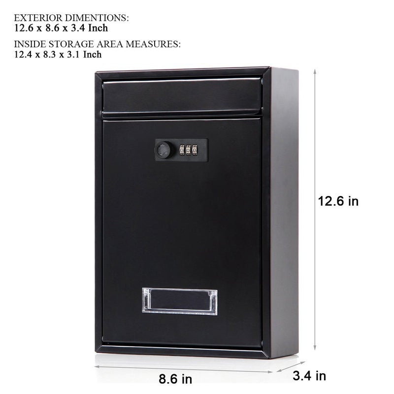 Jssmst Locking Mailbox Wall Mounted Vertical- Jssmst Mail Boxes with Combination Lock Large Capacity, 12.6 x 8.46 x 3.35 Inch, Black, SM-0601CM,Medium - Image 3